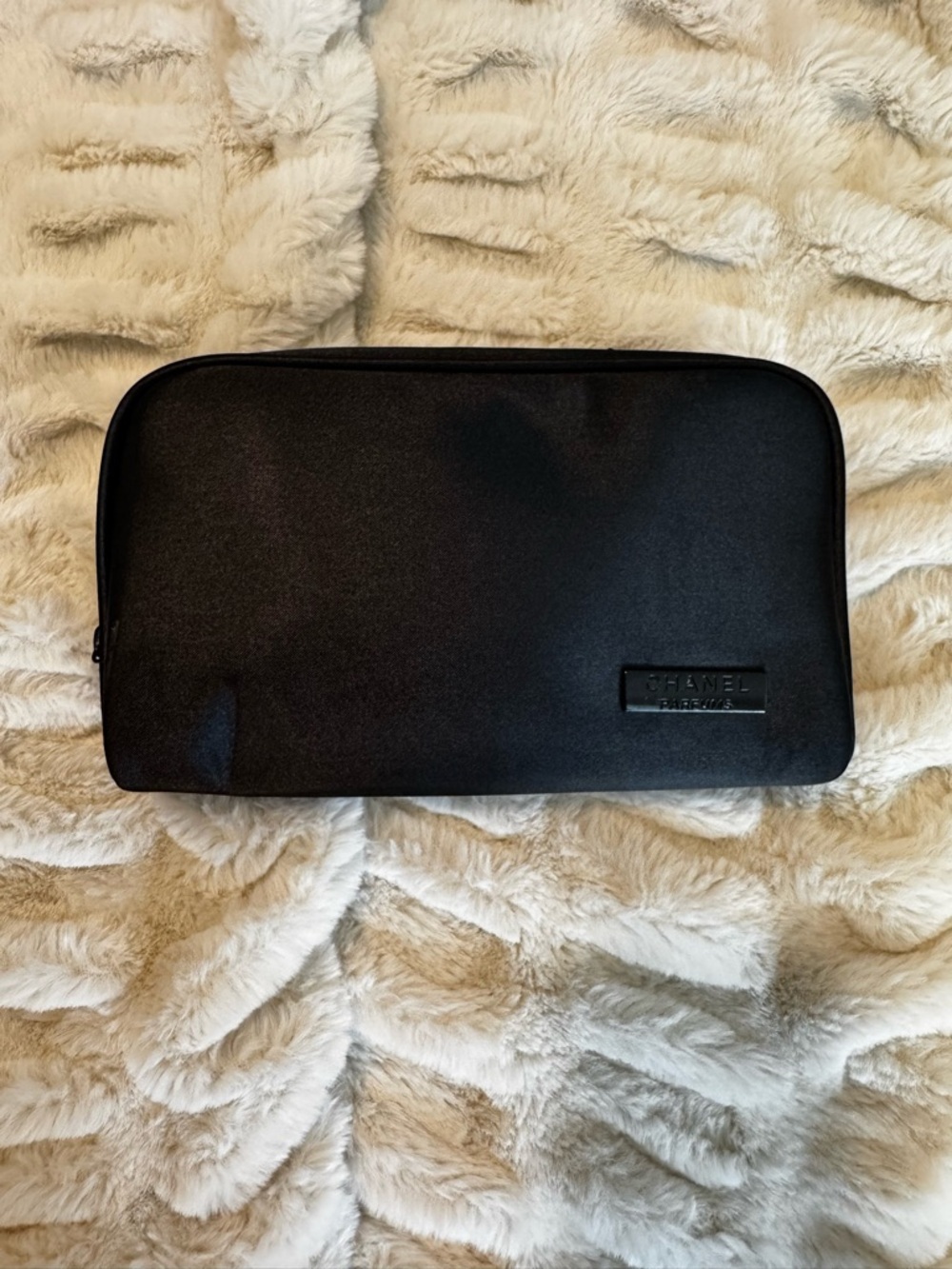 CHANEL Parfums Black Satin Travel Cosmetic Pouch EUC